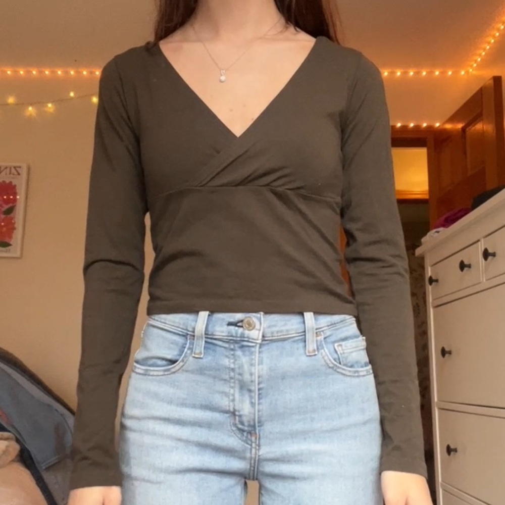 Brandy Melville Olive V-Neck Blouse